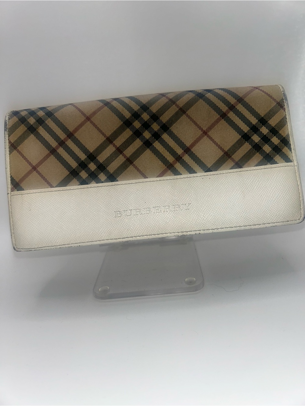 Burberry Nova Check Plaid Continental Kiss-Lock Wallet Ivory